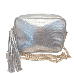 Victoria Secret Silver Crossbody Fashion Party  Bag Purse Gold Chain tassel OS